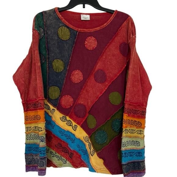 Greater Good Network Tops - Greater Network 90s Boho Patchwork Cotton Top XXL Nepal Fair Trade Artsy
